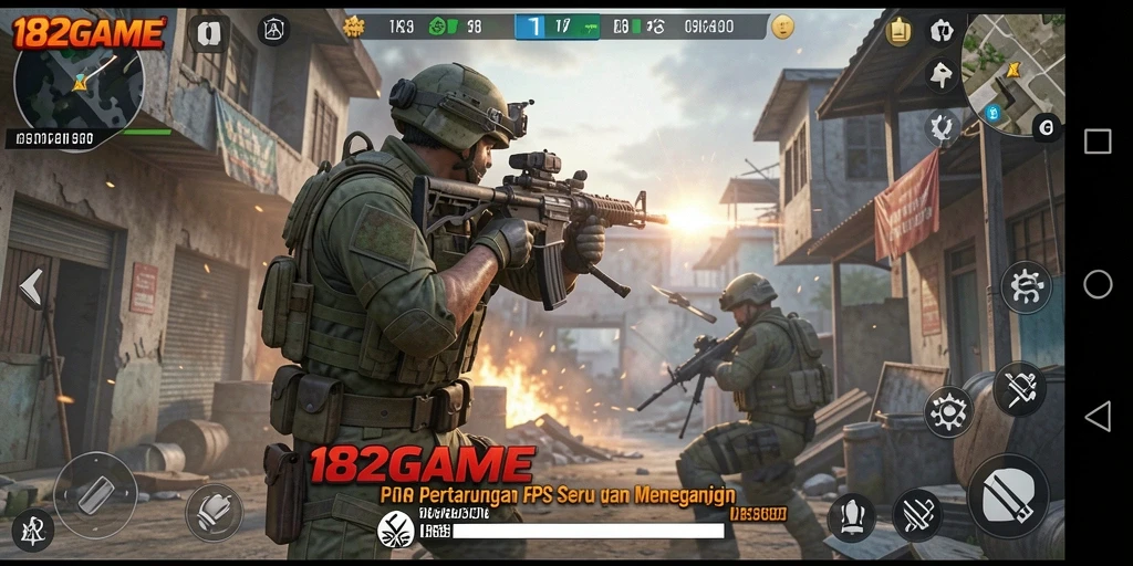 Screenshot utama 182GAME menampilkan aksi gameplay FPS yang mendebarkan.