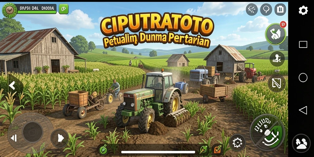 Tampilan gameplay pertanian yang menarik dan penuh warna.