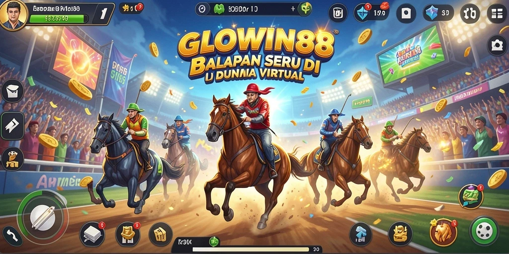 Screenshot GLOWIN88 memperlihatkan aksi balapan mendebarkan di lintasan.