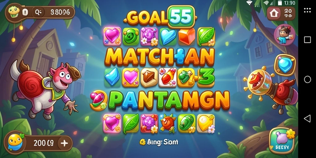 Screenshot menampilkan gameplay seru dari permainan Match-3 GOAL55.