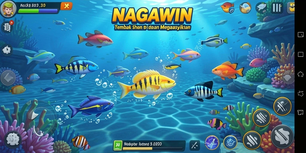 Tampilan gameplay NAGAWIN dengan aksi tembak ikan yang mendebarkan.