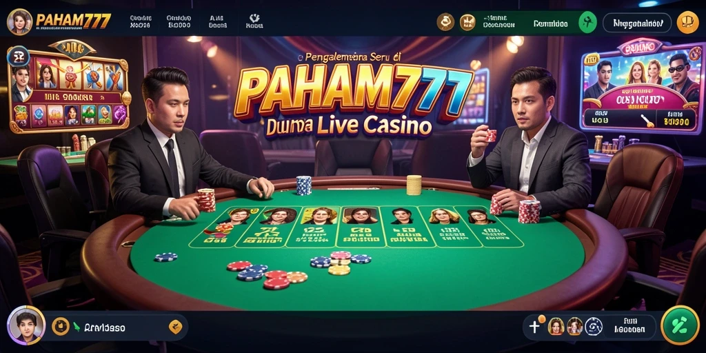 Screenshot gameplay PAHAM777 menampilkan dealer profesional dan suasana kasino yang mendebarkan.