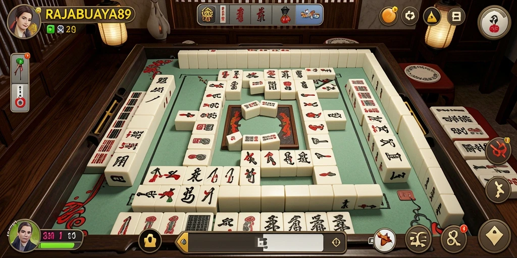 Tampilan gameplay seru dari RAJABUAYA89 yang menampilkan kecocokan ubin Mahjong.